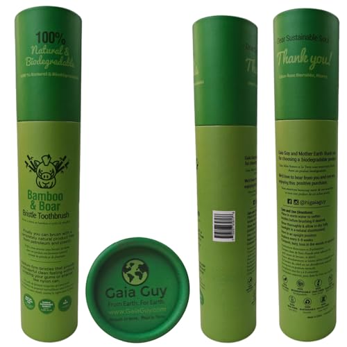 Gaia Guy Natural Bristle Bamboo Toothbrush (NO Nylon - Boar Hair - Product Imagery