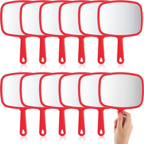 Geetery 12 Pcs Handheld Mirrors with Handle, Hand Mirror Bulk, Red – Red, Glass