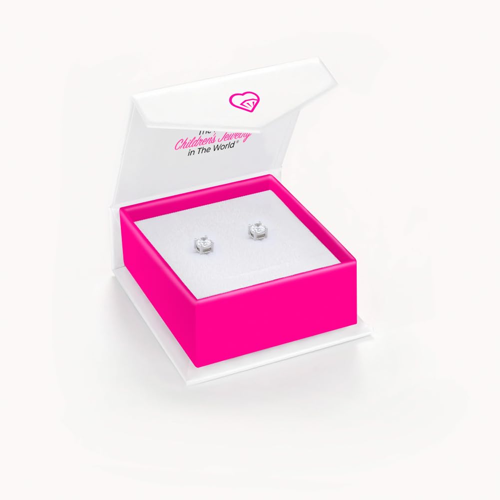 In Season Jewelry Tiny Solitaire Sterling Silver Kids Earrings – 2mm-5mm – back view and specifications