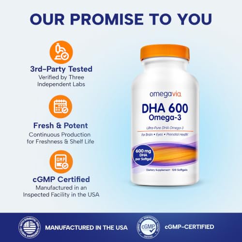 OmegaVia DHA 600 Ultra Pure Omega 3 Fish Oil Supplement (120 - Product Imagery