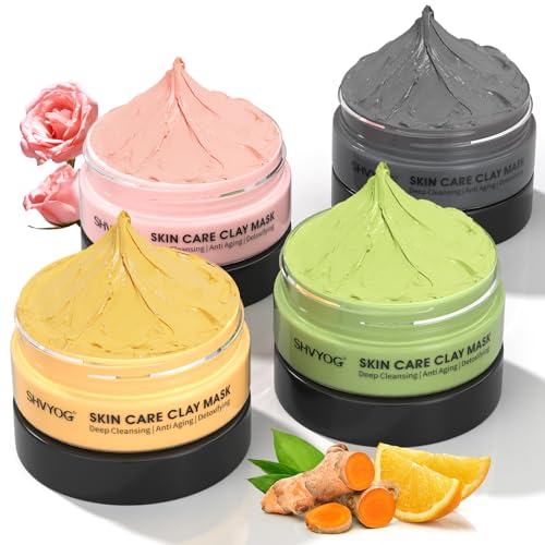 SHVYOG 4Pcs Face Mask Set - Turmeric Clay Mask, Vitamin C, Green - Product Imagery