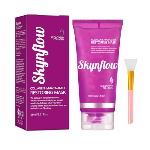 SKYNFLOW SKINCARE Skynflow Overnight Hydrating Sleep Mask 95ml with Silicone Brush - 3-in-1 Wash Off Gel Mask with Hyalu