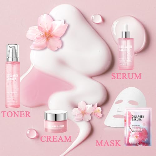 8PCS Skin Care Set, Moisturizing Cherry Blossom Facial Skin Care - Product Imagery