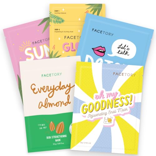 FACETORY Favorite 5 Korean Face Mask Variety Pack, Glass Skin - Product Imagery