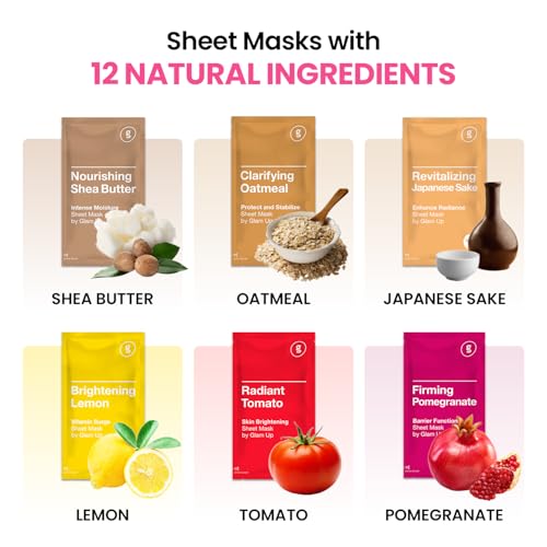GLAM UP Korean Facial Sheet Mask 12 Pack – Hydrating Glass Skin - Product Imagery