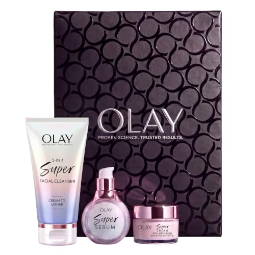Olay 5-in-1 Holiday Mini Gift Pack - Super Serum Trial 0.4 fl oz, Super Facial Cleanser 4.5 fl oz, Super Cream with Suns