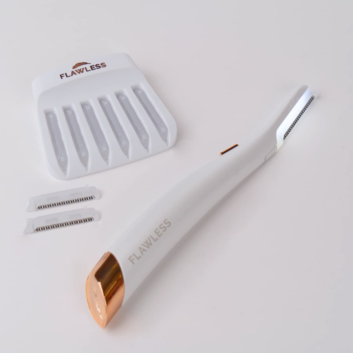 Finishing Touch Flawless Dermaplane Glo Lighted Facial Exfoliator - Non-Vibrating and Includes 6 Replacement Heads, Whit