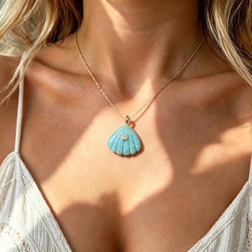 Natural Healing Crystal Carved Shell Stone Pendant Zircon - Product Imagery
