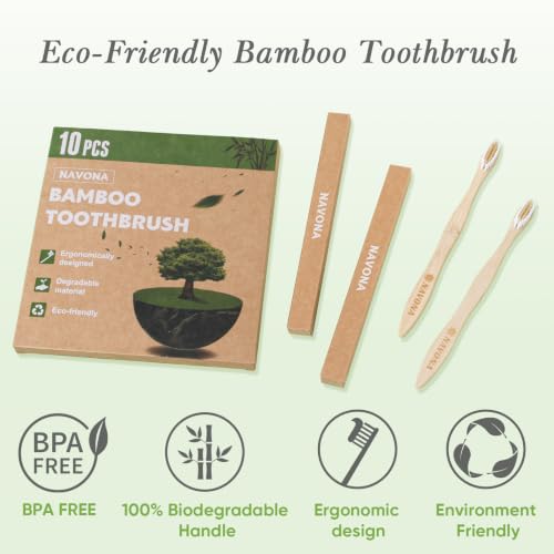 10 PCS Bamboo Toothbrushes Pack, Natural & Eco-Friendly Wooden - Product Imagery