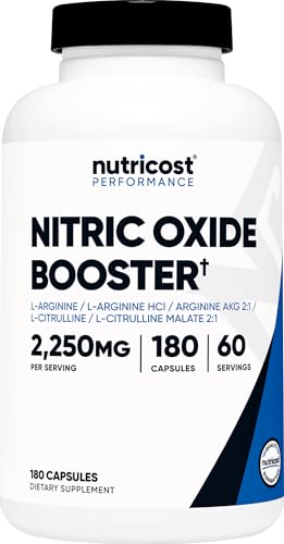 Nutricost Nitric Oxide Booster 2250mg, 180 Capsules, Gluten Free - Product Imagery