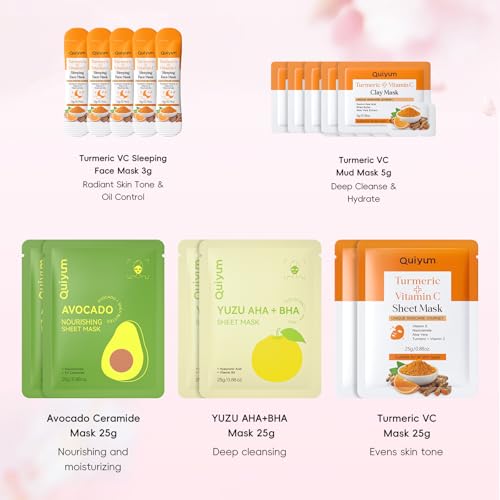 QUIYUM 26PCS Face Masks& Lip& Eye Masks Skin Care Set for Women - Product Imagery