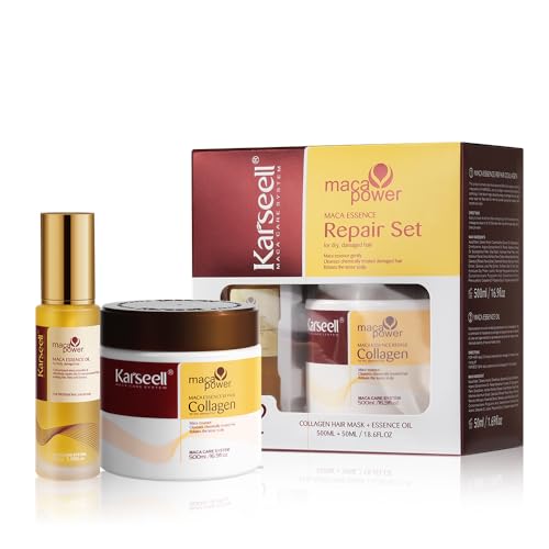 Karseell Collagen Hair Mask & Argan Oil Set for Dry Damaged Hair – Natural, Coconut