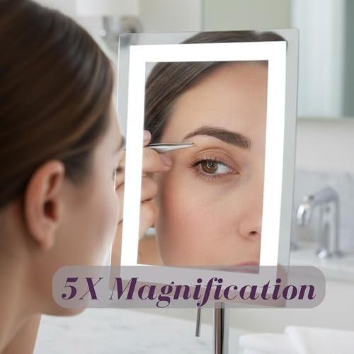 JERDON Lighted Makeup Mirror with 5X Magnification - Chrome - - Product Imagery