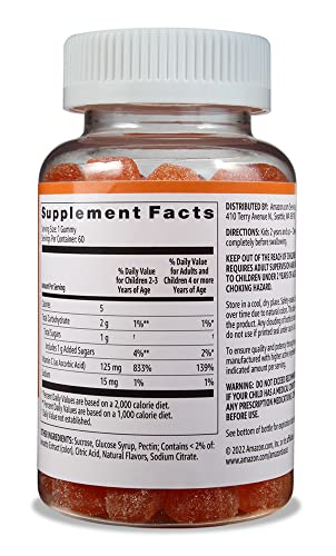 Amazon Basics Kids' Vitamin C 125mg Gummies, Orange Flavor, Soft - Product Imagery