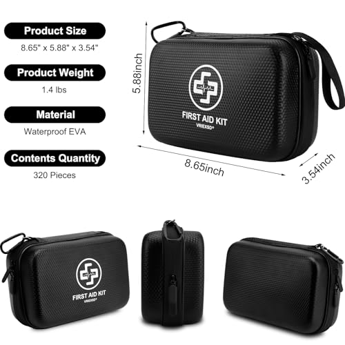 VRIEXSD Premium 320-Piece First Aid Kit, Waterproof EVA Hard - Product Imagery