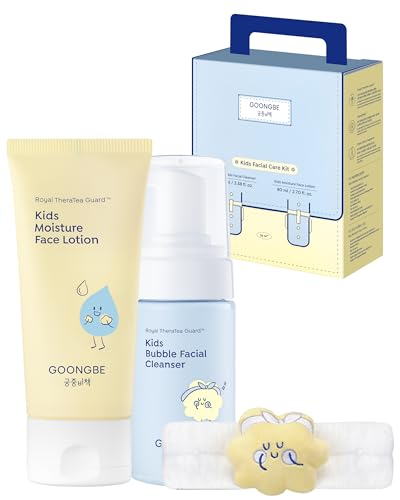 GOONGBE Kids Face Wash & Face Lotion Set, Tear-Free 2 Step Routine, 3-11 – Natural, Non-GMO, Allergen-Free, Unscented