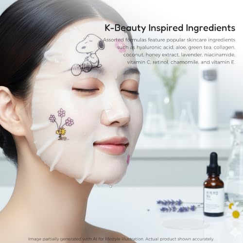CELAVI 5 Pack Peanuts Snoopy Printed Sheet Mask, Cute Face Masks - Product Imagery