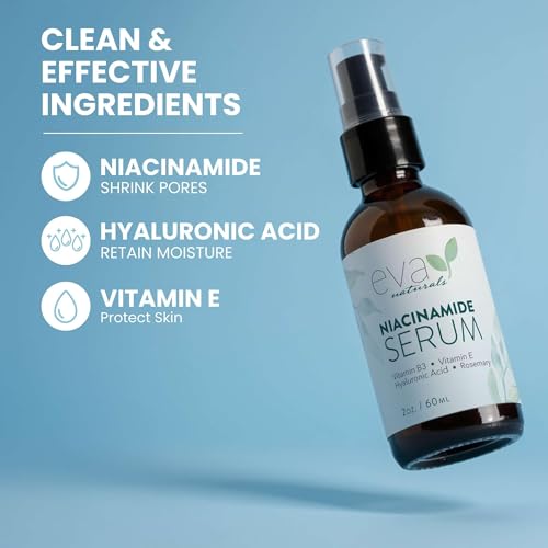 Eva Naturals Niacinamide 5% Serum, Hyaluronic Acid, Vitamin E & - Product Imagery