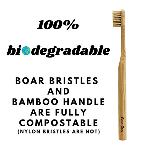 Gaia Guy Natural Bristle Bamboo Toothbrush (NO Nylon - Boar Hair - Product Imagery