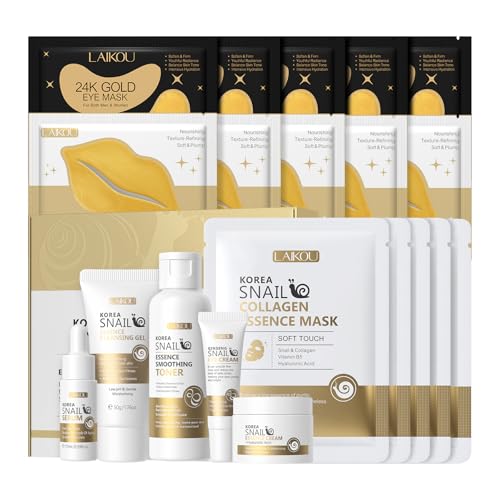 LAIKOU Korean Skin Care, Skin Care Set, Face Mask, Eye Mask, Lip Mask 20pcs – Natural, Unscented, 21.52 Ounce (Pack of 1