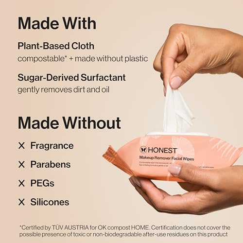 Honest Beauty Cleansing Makeup Remover Facial Wipes, - Product Imagery