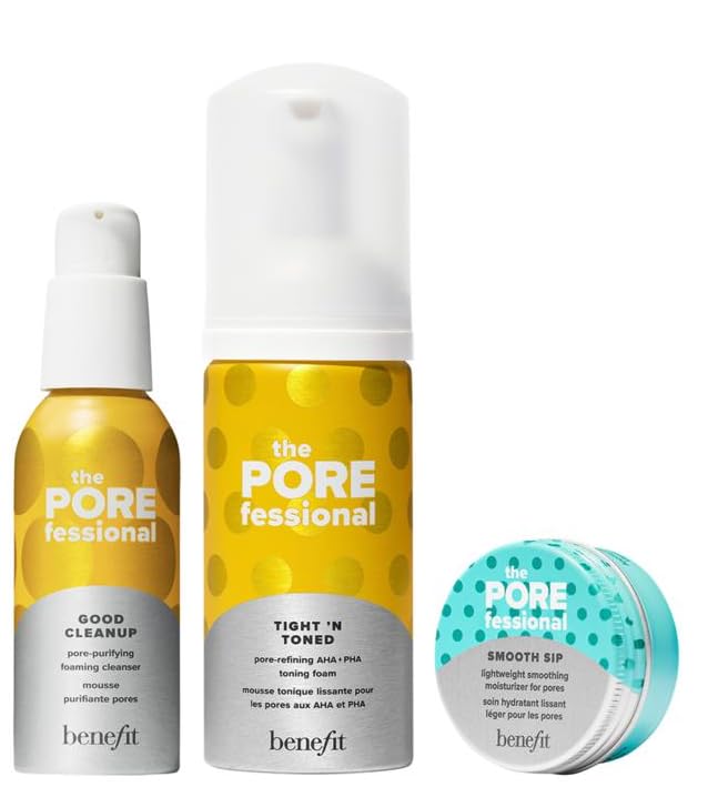 Benefit The Porefessional Travel Set, Good Cleanup, Tight N Toned and Smooth Sip – Natural, Unscented, Small