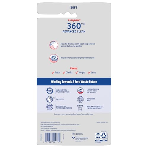 Colgate 360 Advanced Clean Floss Tip Soft Toothbrushes, 6 Pack - Product Imagery