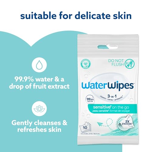 WaterWipes Beauty Sensitive+ On-The-Go Facial Wipes, 99.9% - Product Imagery