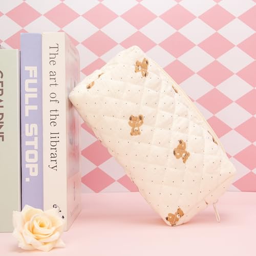 PAZIMIIK Small Quilted Makeup Bag,Zipper Cosmetic Pouch,Gauze - Product Imagery