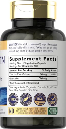 Carlyle Quercetin 500mg Capsules | with 50mg Zinc | 100 Count - Product Imagery