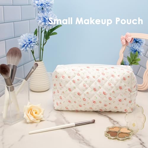 PAZIMIIK Small Quilted Makeup Bag,Zipper Cosmetic Pouch,Gauze - Product Imagery