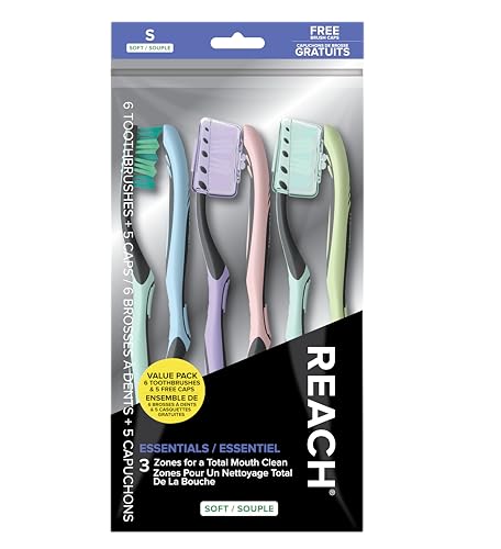 Reach Essentials Soft Toothbrushes with Toothbrush Caps, 6 Count - Product Imagery