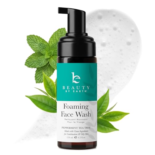 Beauty by Earth Foaming Face Wash Cleanser – USA Made with Natural & Organic Ingredients – Peppermint Tea Tree