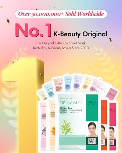 DERMAL 24 Combo Korean Essence Sheet Mask Variety Pack, Collagen - Product Imagery