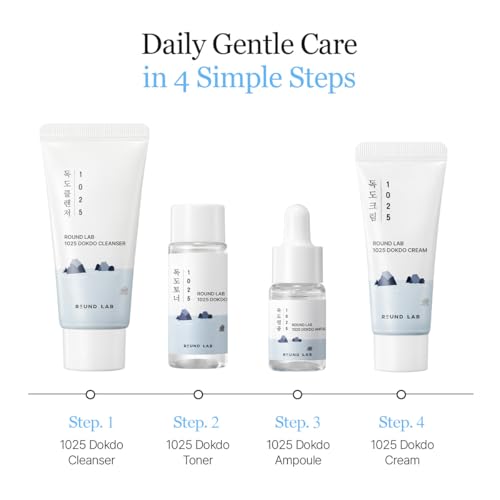 ROUND LAB 1025 Dokdo Hydrating Mini Kit 4-Step Skincare Set - Product Imagery