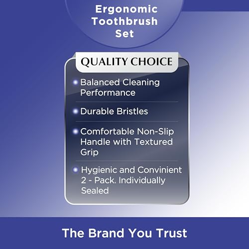 Quality Choice Medium Bristle Toothbrushes 2 Pack. Ergonomic - Product Imagery