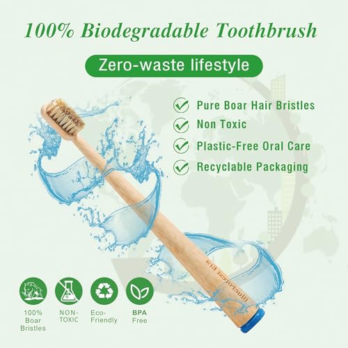 Boar Bristle Bamboo Toothbrushes Plastic Free 4 Pack - Product Imagery