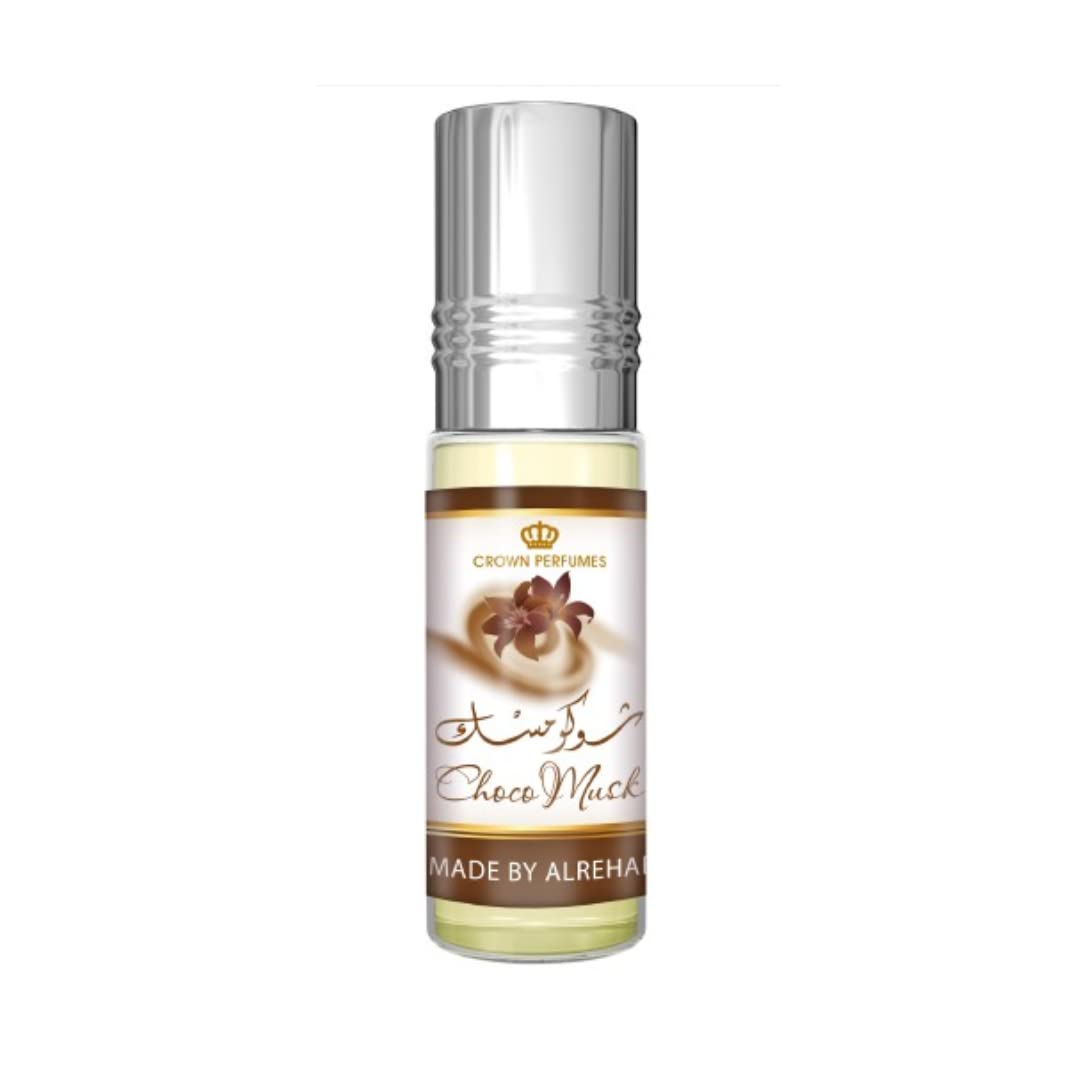 Al-Rehab Choco Musk perfume oil rollerball, unisex personal fragrance in a 0.2 oz bottle, with chocolate and musk notes.
