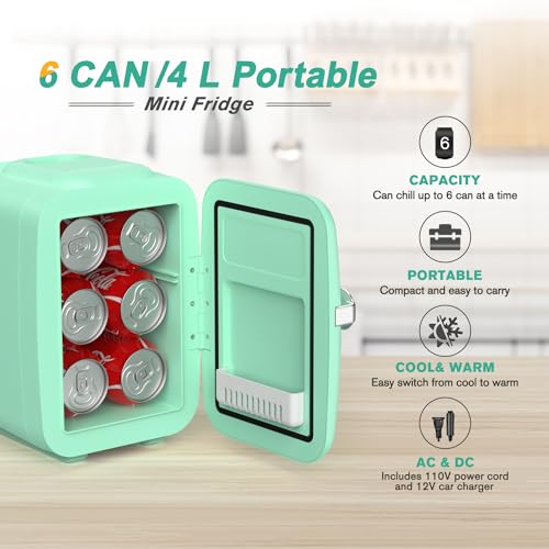 CROWNFUL Mini Fridge, 4 Liter/6 Can Portable Cooler and Warmer - Product Imagery