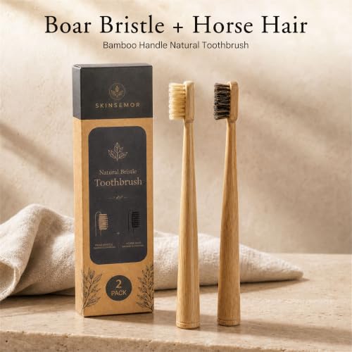 Natural Bristle Bamboo Toothbrush Set for Adults, 1 Boar Bristle - Product Imagery
