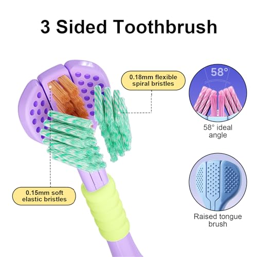 3 Sided Toothbrush with Tongue Scraper, 2026 New Upgraded Medium - Product Imagery