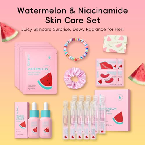 QUIYUM Watermelon & Niacinamide Skincare Set for Women Teens - Product Imagery