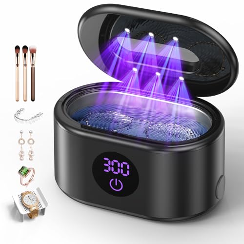 BYASKZIV Ultrasonic Jewelry Cleaner, 48KHz Ultrasonic Cleaner Machine with 20oz 304 Stainless Steel Tank, Dual Modes & L