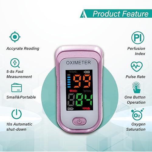 Pulse Oximeter Fingertip, Pulse Oximeter and Oxygen Monitor with - Product Imagery