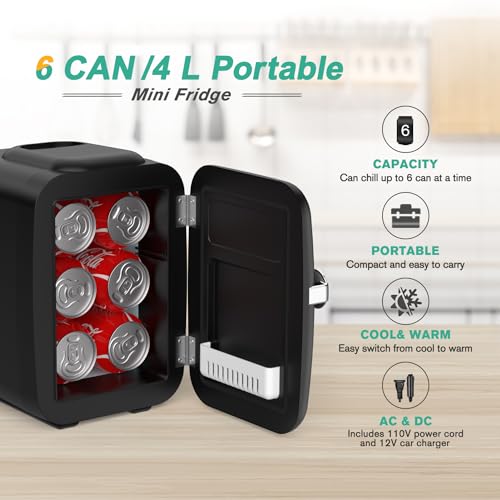 CROWNFUL Mini Fridge, 4 Liter/6 Can Portable Cooler and Warmer - Product Imagery