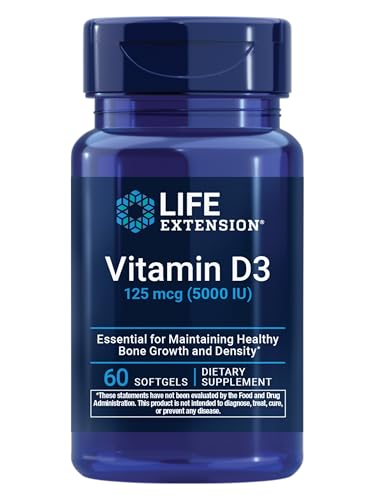 Life Extension Vitamin D3 125 mcg (5000 IU), Bone Health, Brain - Product Imagery