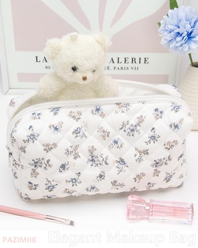 Small Quilted Makeup Bag,Zipper Cosmetic Pouch,Gauze Hyacinth,6 - Product Imagery