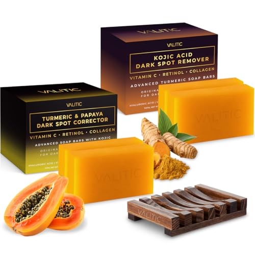 VALITIC Papaya and Turmeric Kojic Acid Soap Bar for Dark Spots, 4 Pack – Citrus