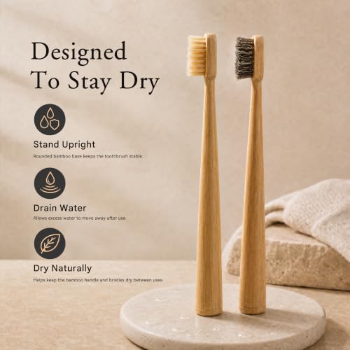 Natural Bristle Bamboo Toothbrush Set for Adults, 1 Boar Bristle - Product Imagery