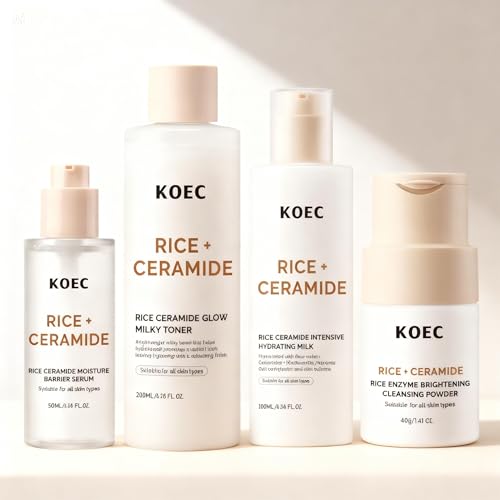 BEAUTIVANA Rice Korean Skincare Set, 4-Step Routine with Face Wash, Toner Mist, Hyaluronic Acid Serum & Moisturizing Cre